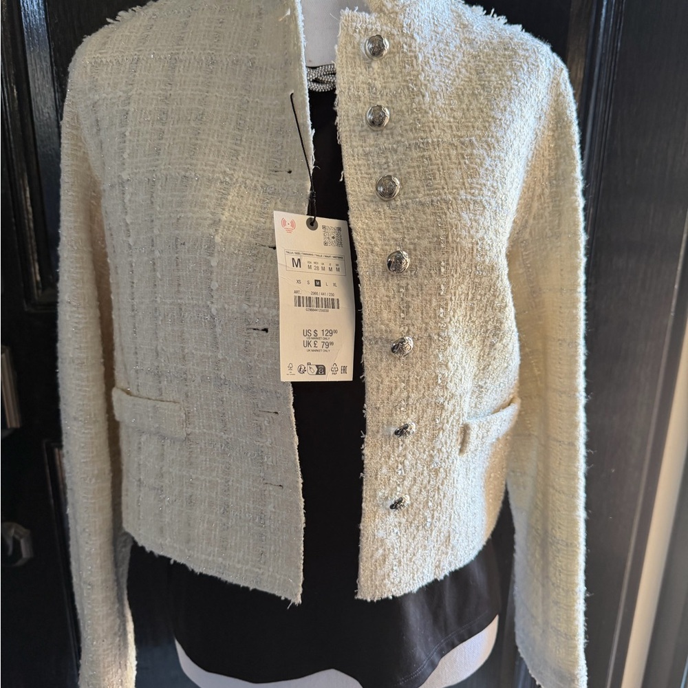 Zara Cream Textured Women's Blazer